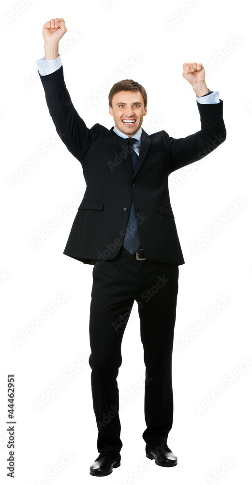 Full body of happy gesturing businessman , isolated Full body of happy gesturing businessman , isolated