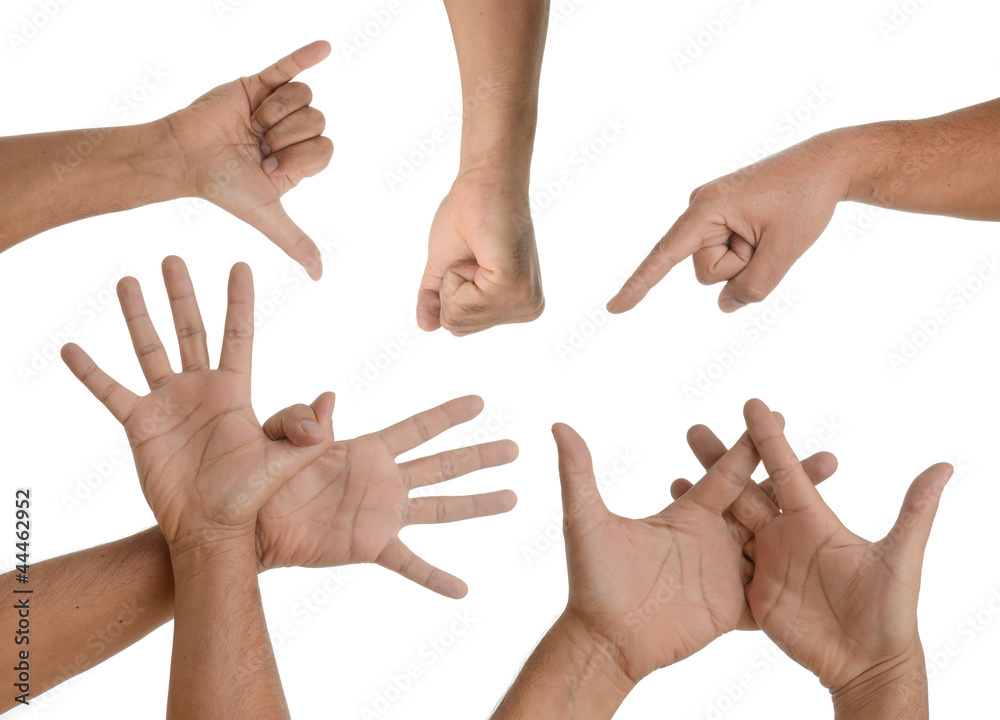 Hand gestures - isolated on white, including pointing Hand gestures - isolated on white, including pointing