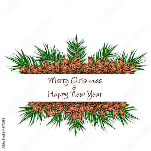 Christmas banner with star anise and pine needles