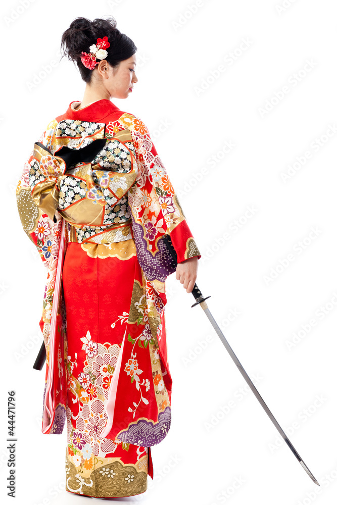 japanese kimono woman with japanese sword Stock Photo | Adobe Stock