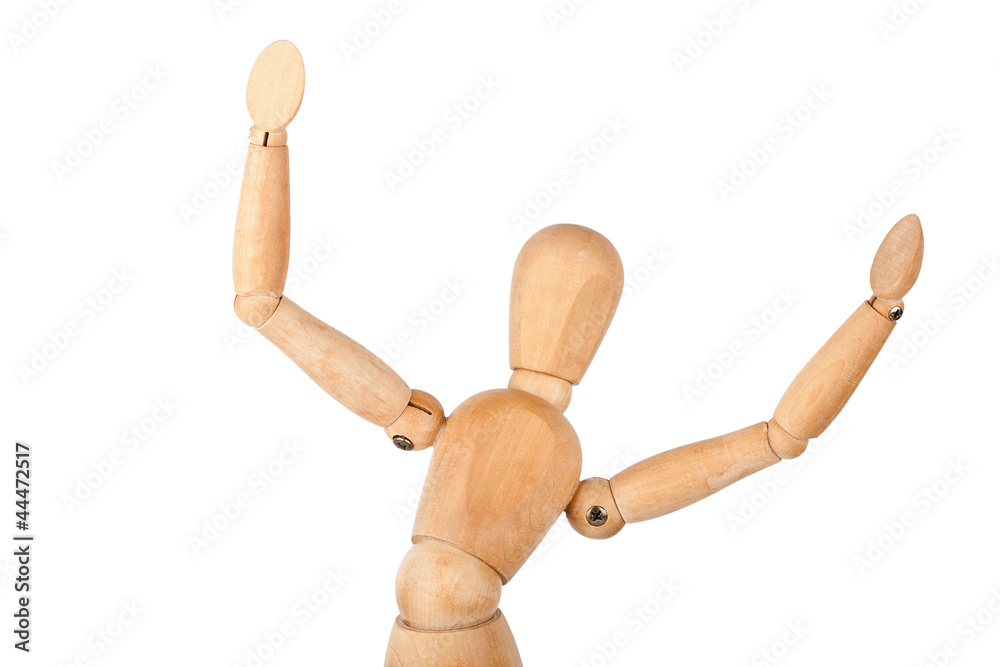 Wooden dummy with raised hands Wooden dummy with raised hands