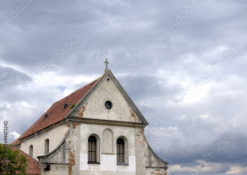 Ancient cathedral, against clouds