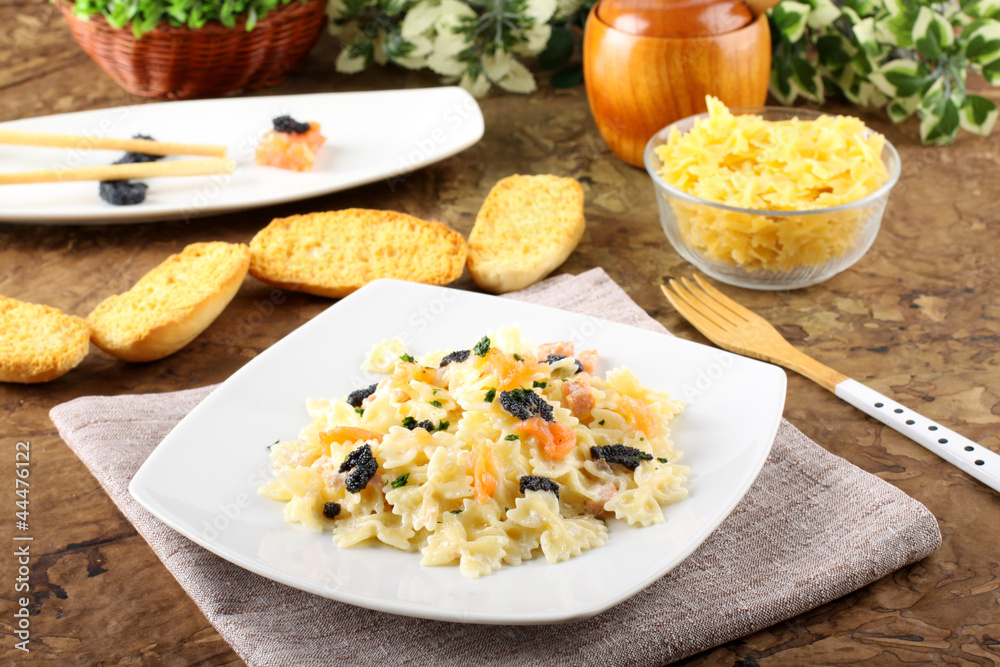 Pasta with smoked salmon and caviar Pasta with smoked salmon and caviar