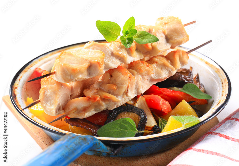 Chicken skewers and vegetables Chicken skewers and vegetables