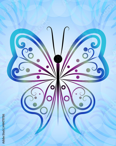 Abstract butterfly outline blue vector background.