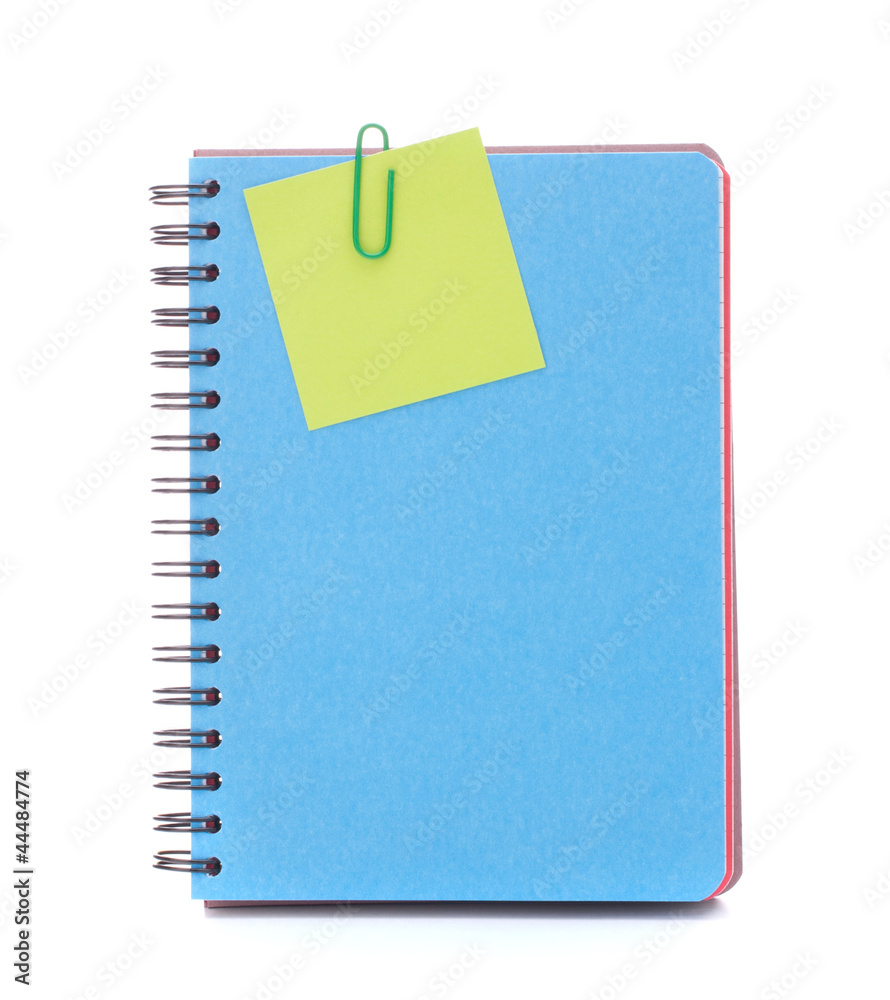 Blue notebook with notice papers Blue notebook with notice papers