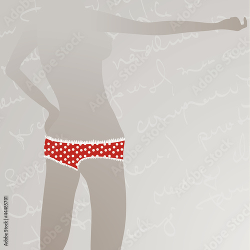 Red panties with Polka dots / Silhouette of woman body
