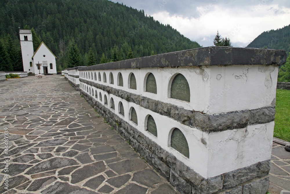 Church with the gravestones of soldiers who died in the war