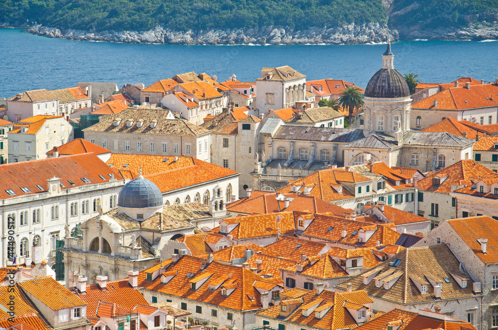 view on old center of Dubrovnik city and Church