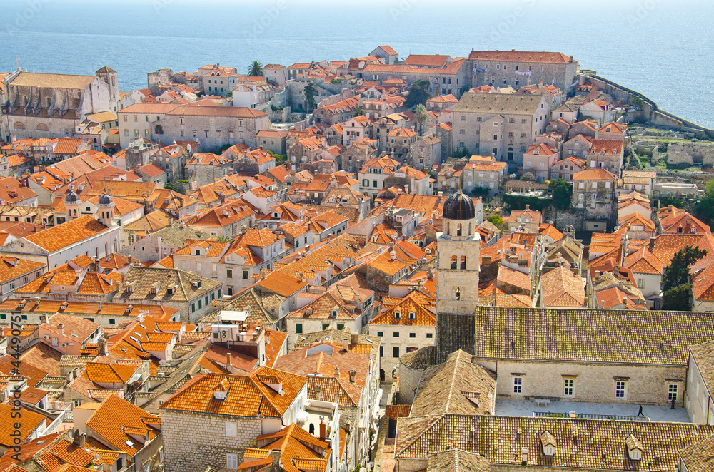 view on old center of Dubrovnik city and Church