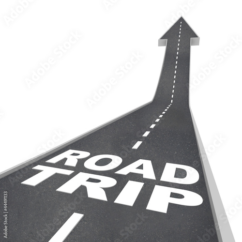 Road Trip Words on Street for Fun Adventure Vacation