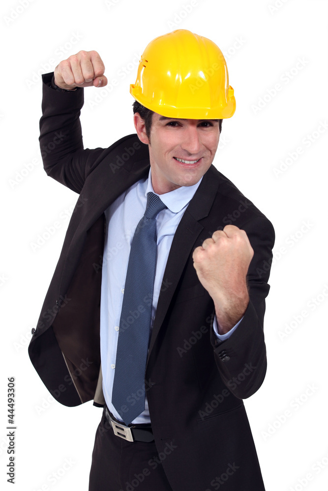 An architect in a fighting stance. An architect in a fighting stance.