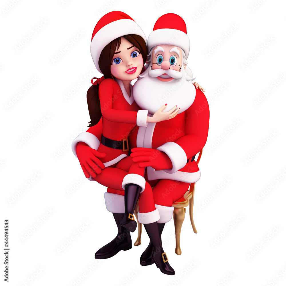 santa girl sitting on the leg of old man santa girl sitting on the leg of old man
