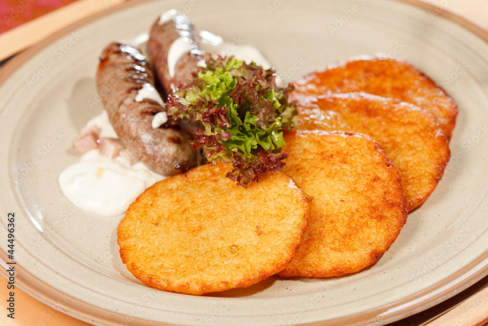 potato pancakes with sausages potato pancakes with sausages