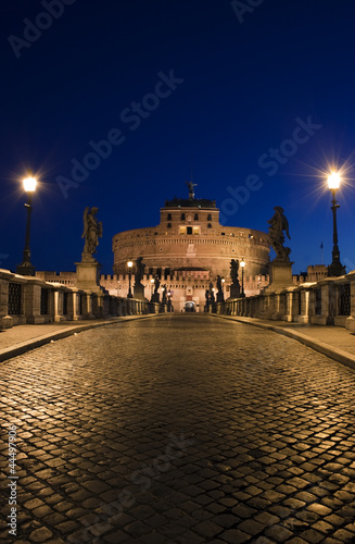 Night view of The "Ponte degli Angeli, Castel Sant'Angelo, Rome,