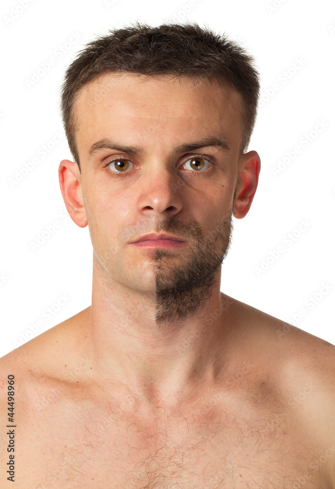 Obraz premium Man with a beard on half