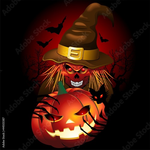 Halloween Skull Witch with Pumpkin-Strega Teschio con Zucca