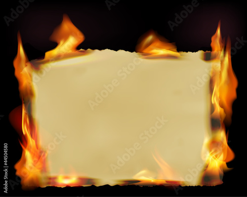 Paper with fire flames. Vector illustration.