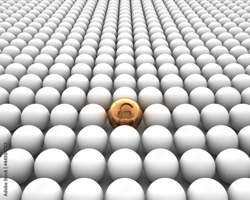 Fototapeta premium Golden sphere with pound isolated on white background