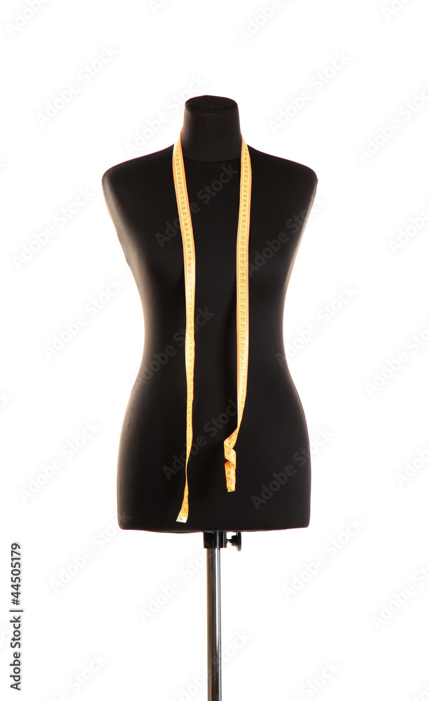 empty black mannequin with measuring tape isolated on white