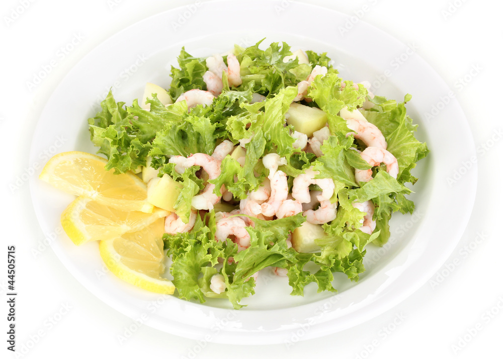 Delicious marinated shrimp in plate isolated on white Delicious marinated shrimp in plate isolated on white