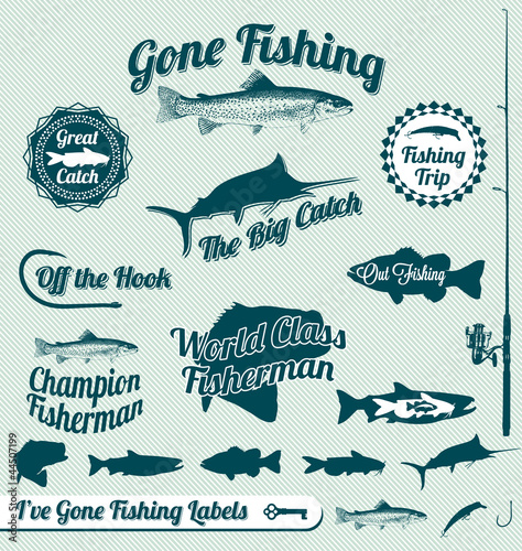Vector Set: Gone Fishing Labels and Badges