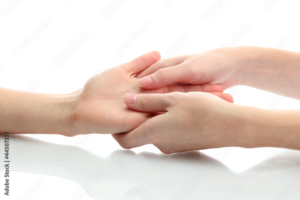 Hand massage, isolated on white
