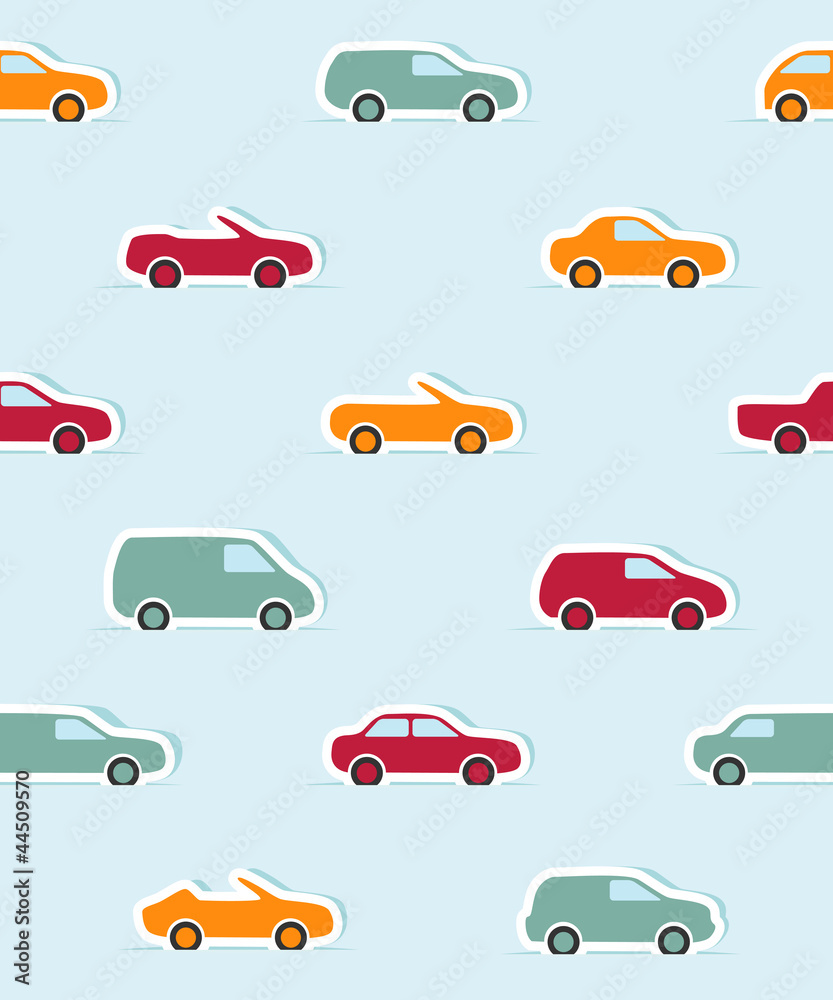 Seamless pattern with paper cars. Vector illustration.