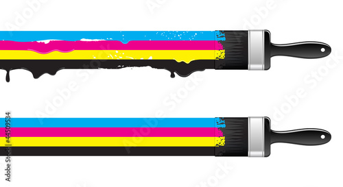 Brushes with cmyk paint. Vector illustration.