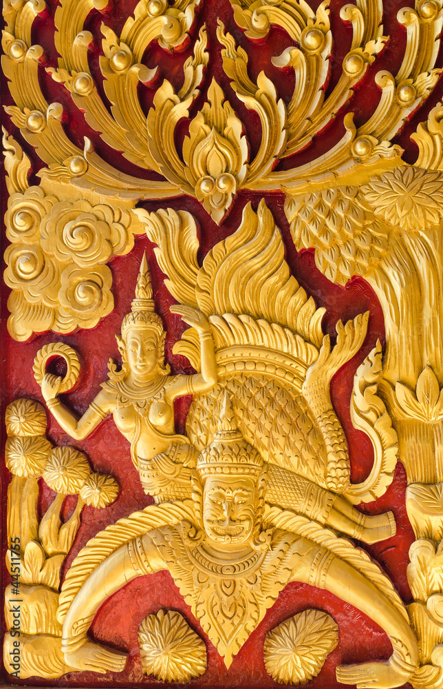 Fototapeta premium Thai stye carving texture in temples wall