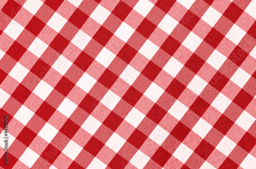 Close up of red empty checkered tablecloth with copy space
