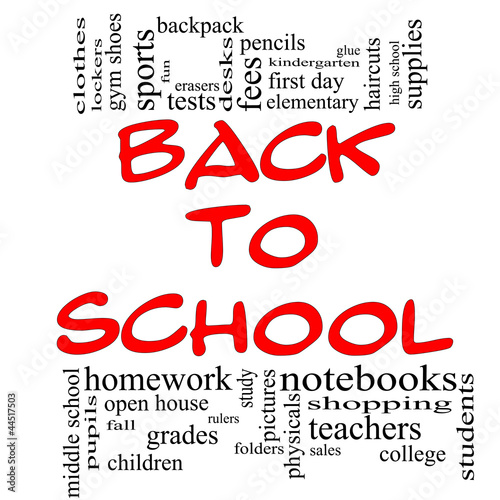 Back to School Word Cloud Concept in red & black