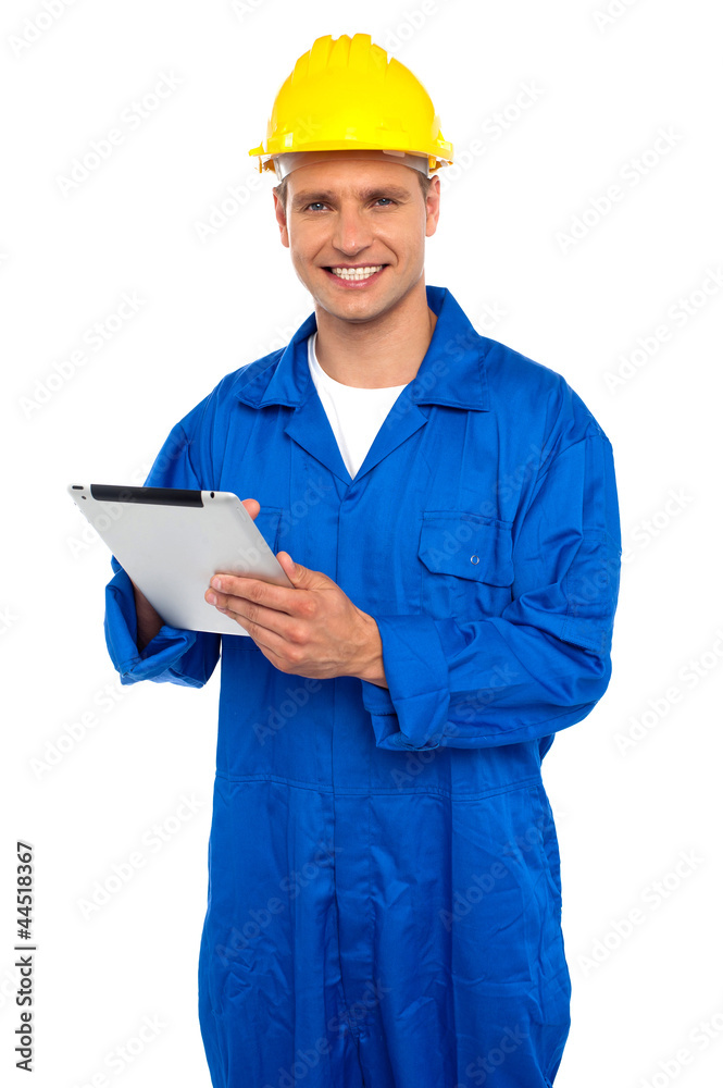 Handsome industrial using wireless tablet device Handsome industrial using wireless tablet device