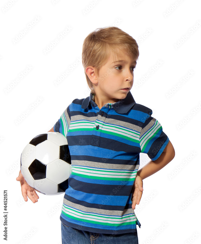 Boy with soccer ball on a white background Boy with soccer ball on a white background