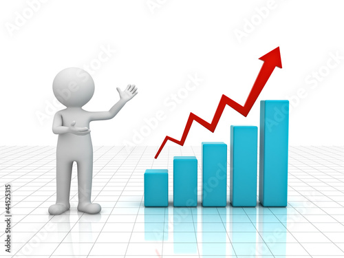 3d man presenting business graph over white background