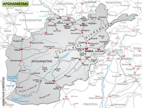 Landkarte von Afghanistan mit Nachbarl  ndern
