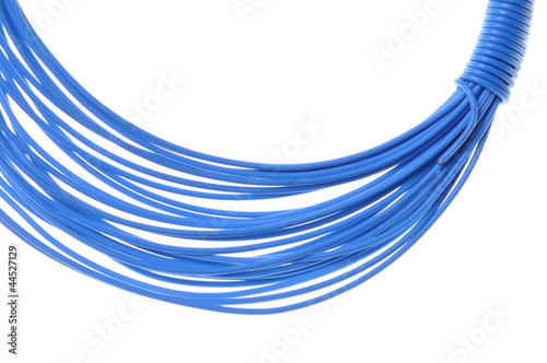 Blue wire for power supply isolated on white