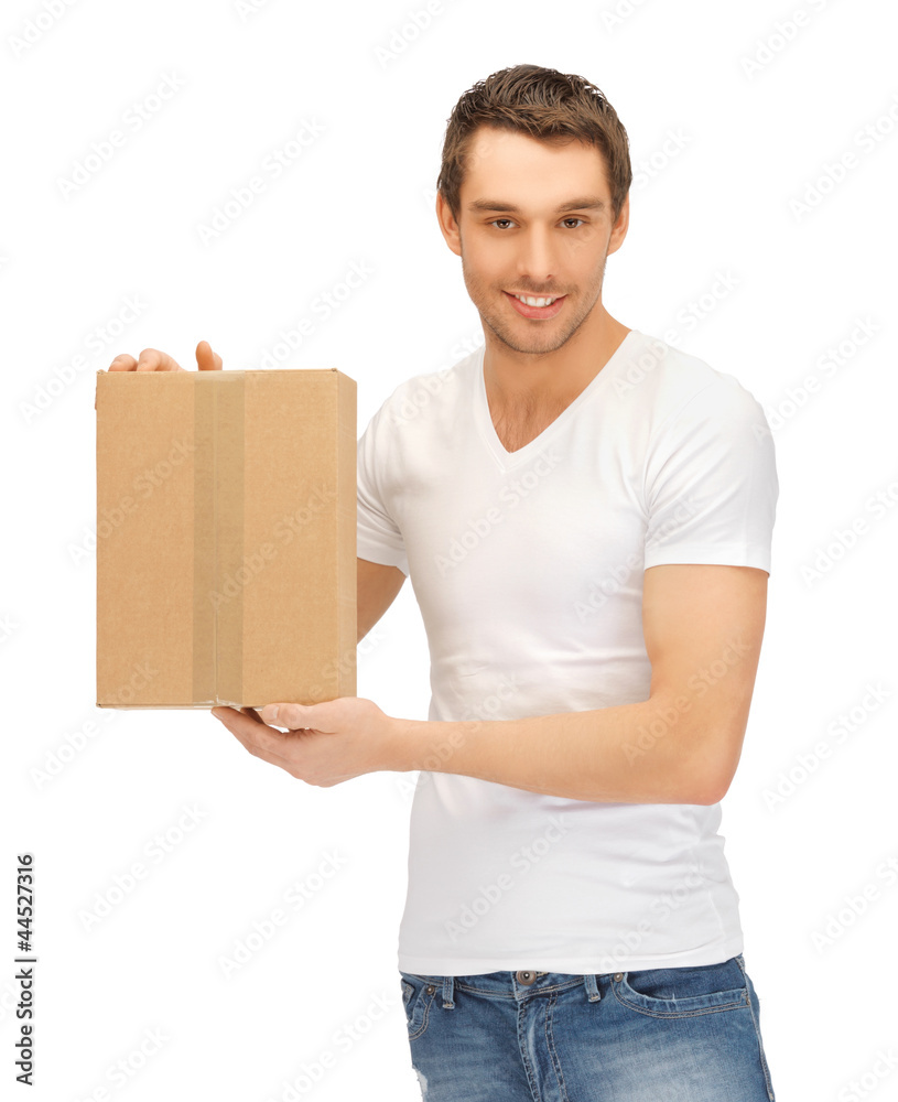 handsome man with big box handsome man with big box