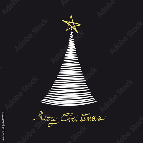 Modern Christmas Tree Black and White with Yellow Star