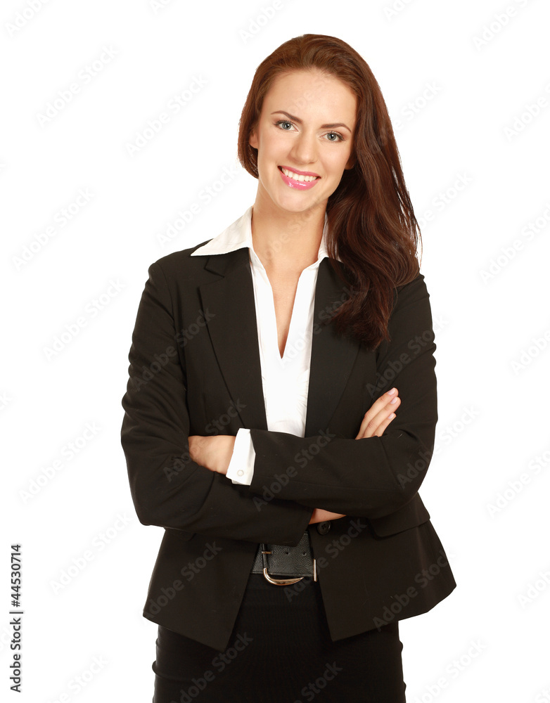A beautiful woman standing with her arms crossed A beautiful woman standing with her arms crossed