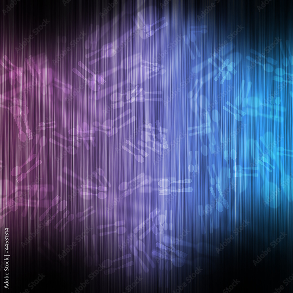 Fork and spoon on color wave abstract background