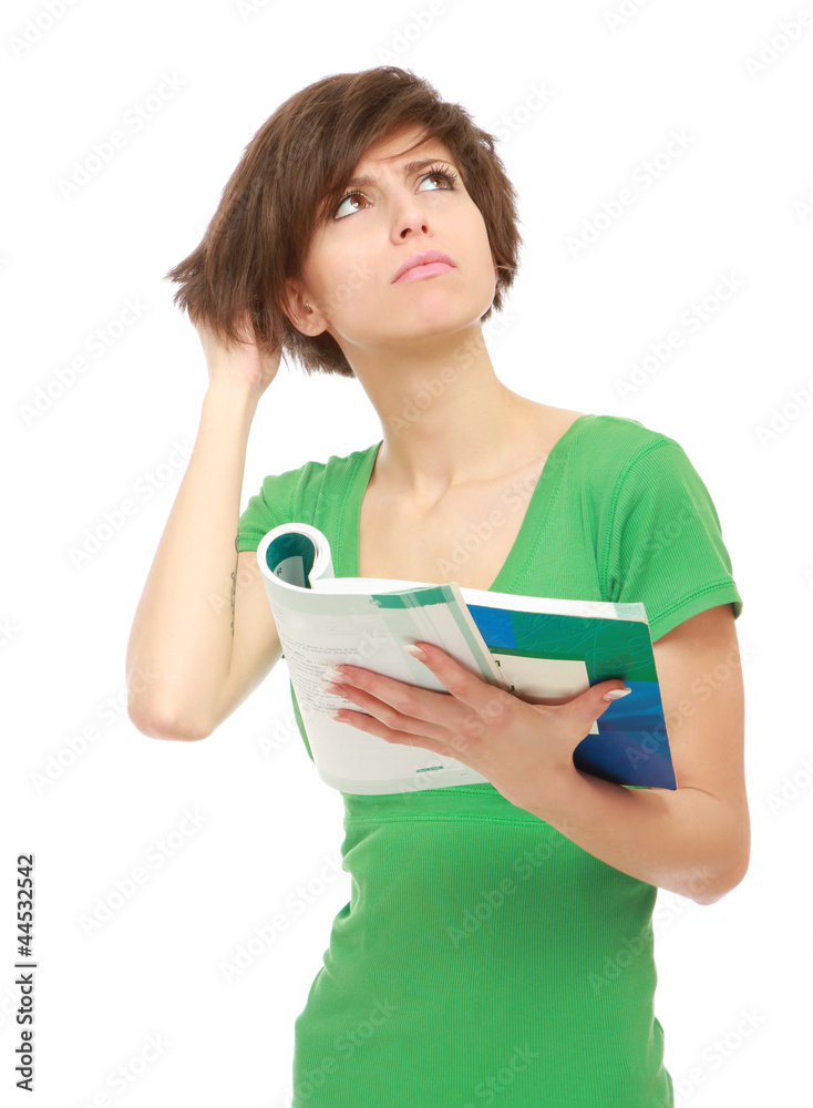beautiful young woman with book, isolated on white background beautiful young woman with book, isolated on white background
