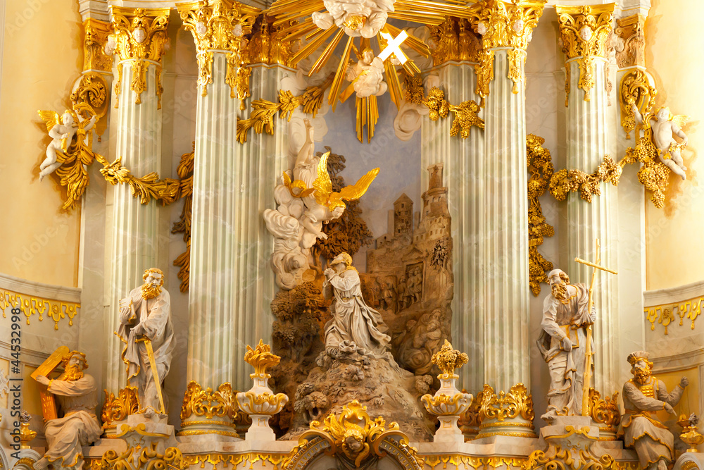 Interior of church in Dresden, church of our lady,  Germany