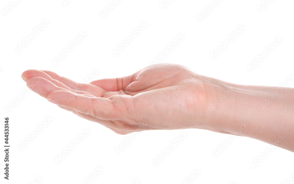 Empty open man hand, isolated on white background Empty open man hand, isolated on white background
