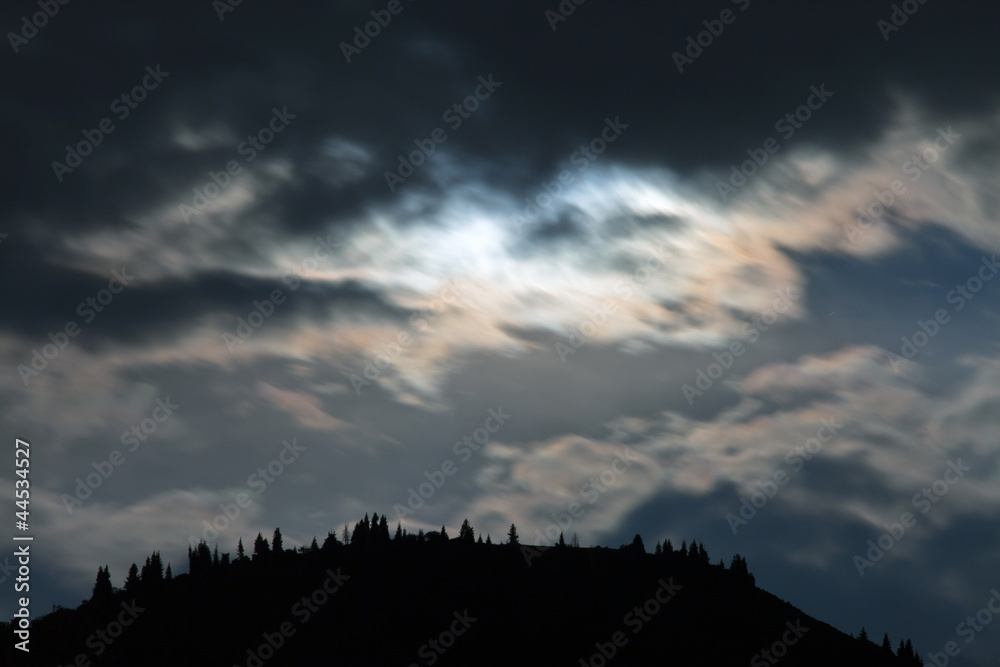 Night clouds in the mountains.
