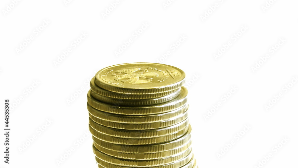 growing stack of coins isolated on white, then decrease growing stack of coins isolated on white, then decrease