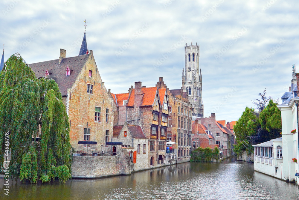 Scenic view of the canal of old part in Bruges. Scenic view of the canal of old part in Bruges.