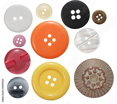 collection of various sewing button on white background