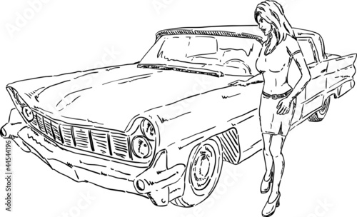 old car and girl