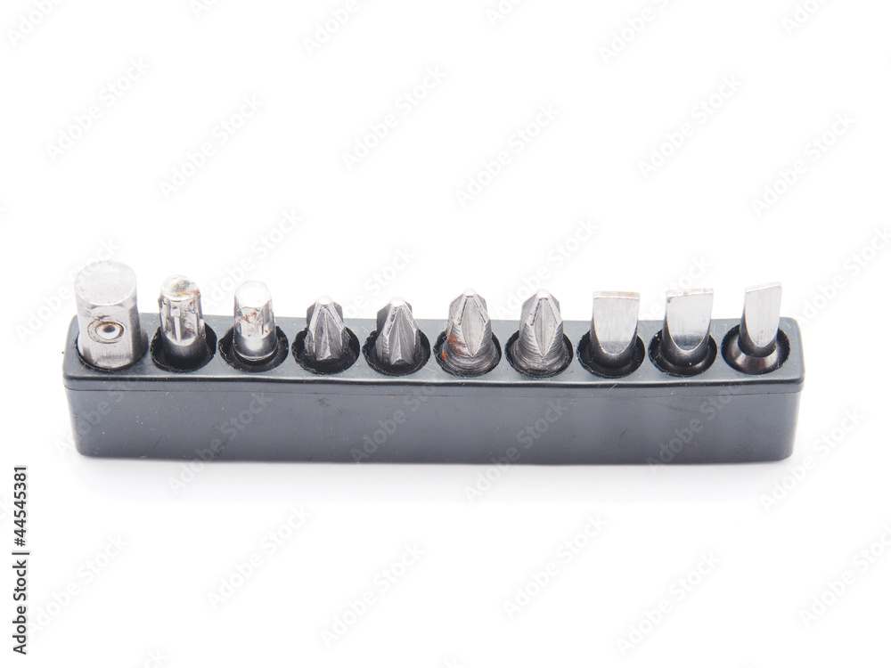 nozzles for a screwdriver on a white background nozzles for a screwdriver on a white background